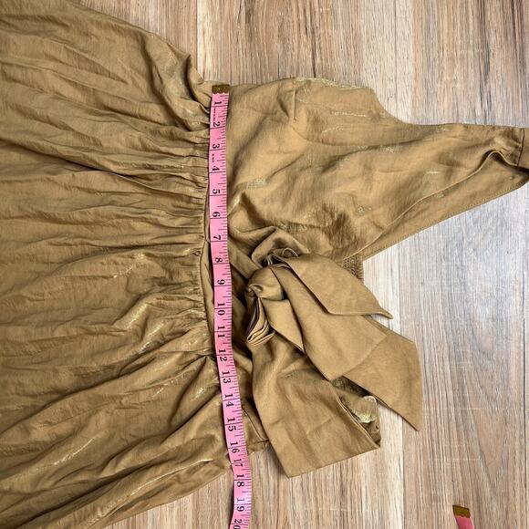 MIMI Maternity Gold One-Shoulder Bow Front Midi Dress Size M - Picture 4 of 7